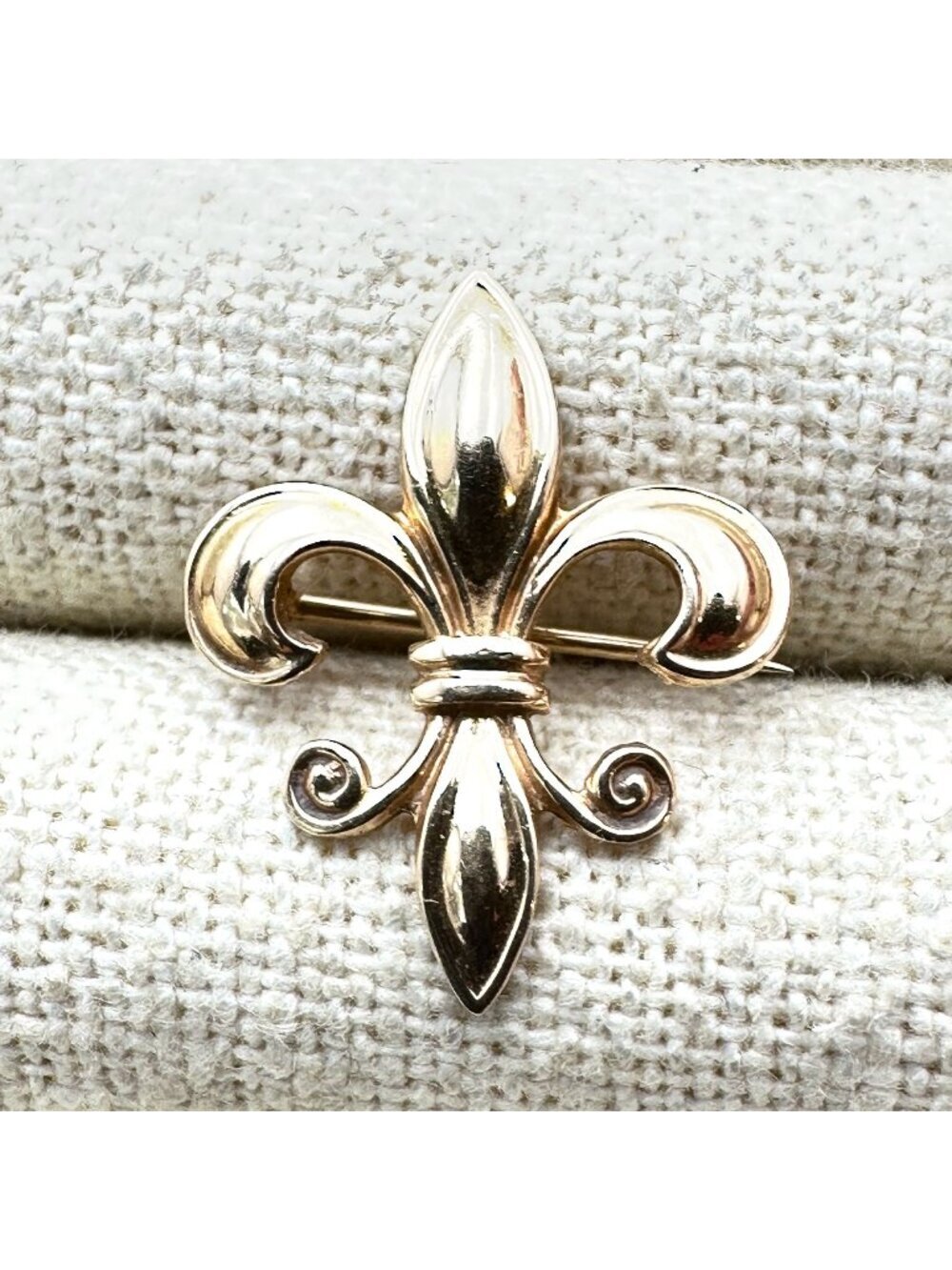 Vintage 14k Yellow Gold Brooch Pin Fleur De Lis Design 1 Inch